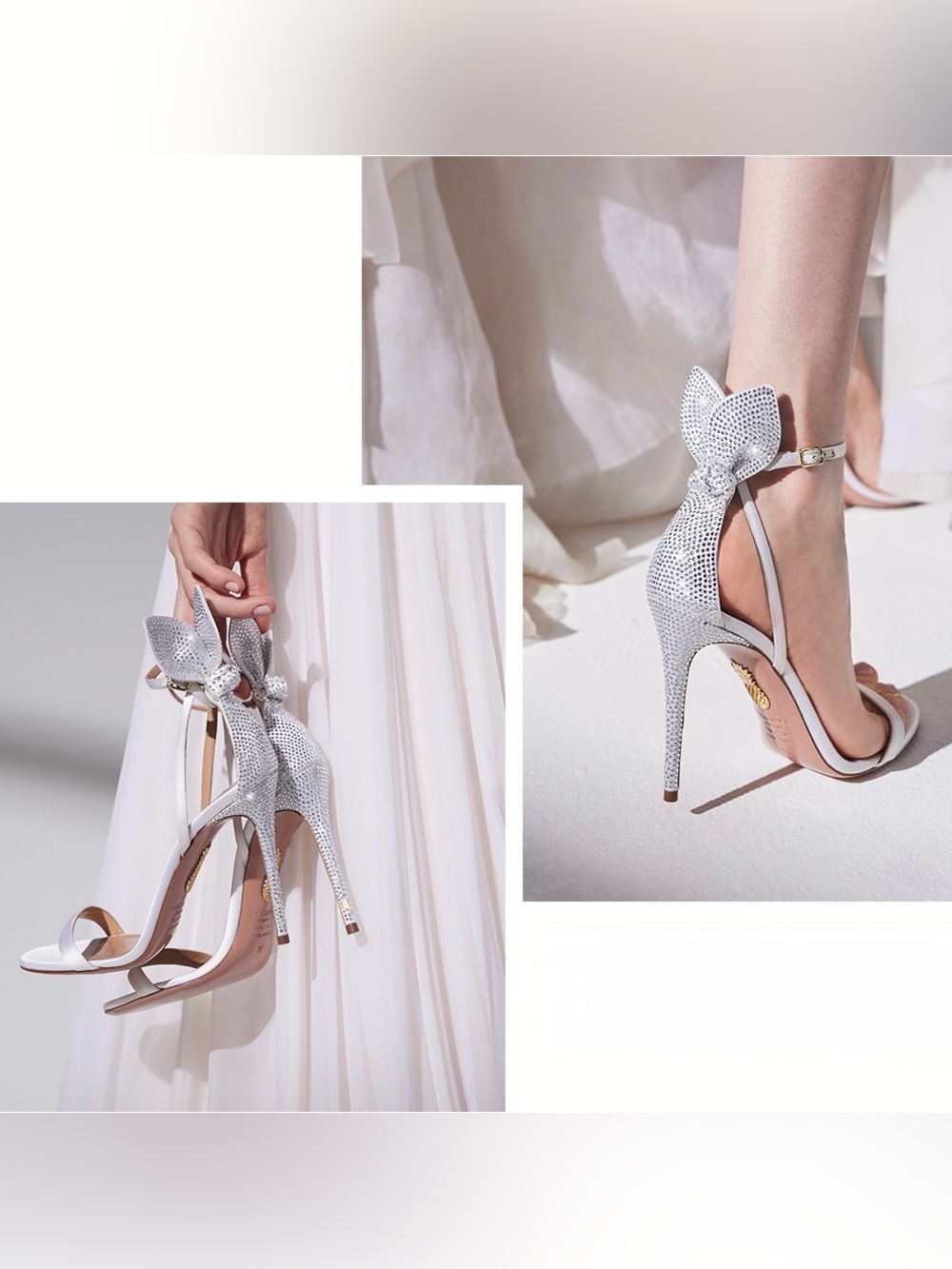 New Aquazzura Bow Tie 105mm Crystal Sandals In White $1,195 40